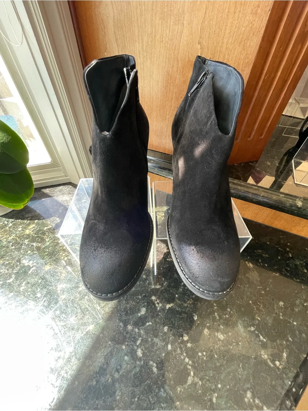Paul Green Black Suede Ankle Booties with Side Zip